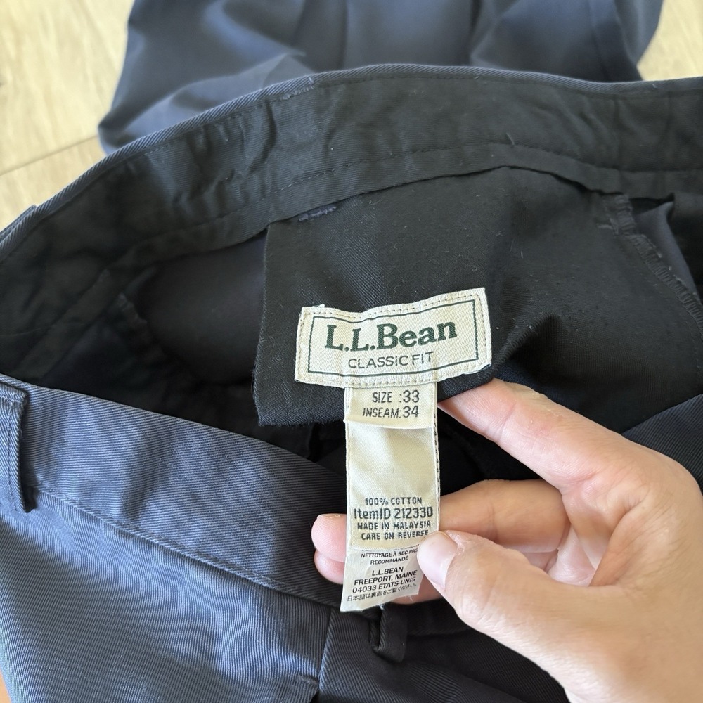 LL Bean Mens Classic Fit Blue Chino Flat Front Pants Size 33x34 Preppy Office - Picture 6 of 8